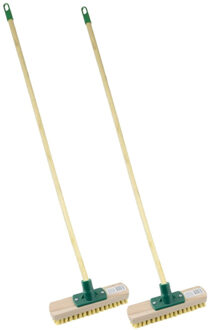 Luiwagen/schrobbezem met lange steel van 120 cm - 2x - hout - Breedte 24 cm