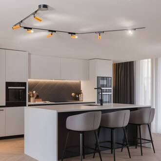 Lumaro railsystem, spots, 7-lamps, goud, Ø4cm,48V,dimbaar goud, zwart