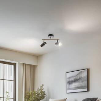 Lumen plafondspot, 2-lamps, zwart/messing, hoogte 22 cm, ijzer zwart, messing