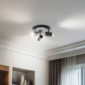 Lumen plafondspot, rond, 3-lamps, zwart/messing, ijzer zwart, messing