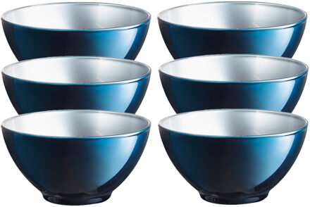 LUMINARC Doosje met 6x stuks flashy keuken schaaltjes 50 CL blauw/zilver - Serveerschalen