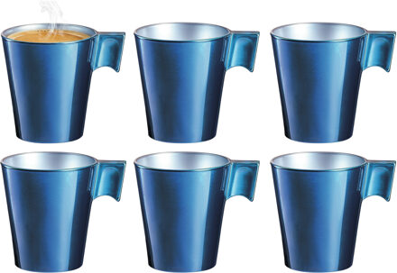 LUMINARC Espresso kopje - 6x - donkerblauw - keramiek - 80 ml - koffiekopje bekers