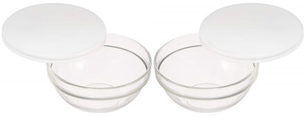 LUMINARC Glazen schaal met deksel - 2x - D20 cm - salade en snacks - stapelbaar - vaatwasserbestendi