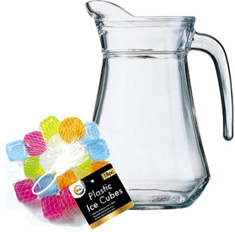 LUMINARC karaf schenkkan van glas 1300 ml met 18x herbruikbare ijsklontjes