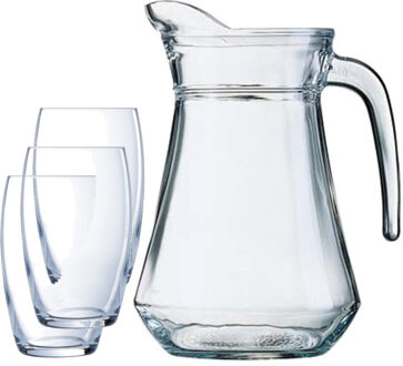 LUMINARC karaf schenkkan van glas 1300 ml met 6x stuks Versailles luxe waterglazen - Drinkglazen Transparant