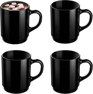 LUMINARC Koffiemokken Lagos - 4x stuks - Hard Glas - zwart - 250 ml - 7 x 9 cm