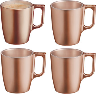 LUMINARC Koffiemokken Monaco - 4x stuks - Hard Glas - caramel bruin - 250 ml - 9 cm - Flashy metallic finish