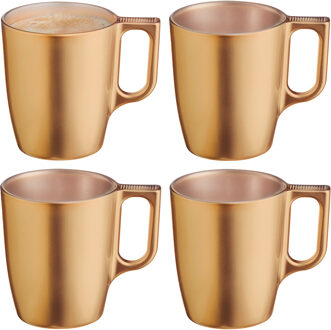 LUMINARC Koffiemokken Monaco - 4x stuks - Hard Glas - goud - 250 ml - 9 cm - Flashy metallic finish
