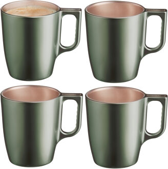 LUMINARC Koffiemokken Monaco - 4x stuks - Hard Glas - groen - 250 ml - 9 cm - Flashy metallic finish
