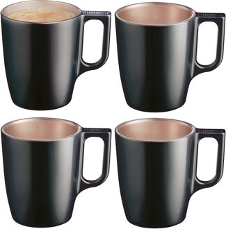 LUMINARC Koffiemokken Monaco - 4x stuks - Hard Glas - zwart - 250 ml - 9 cm - Flashy metallic finish