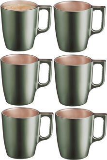 LUMINARC Koffiemokken Monaco - 6x stuks - Hard Glas - groen - 250 ml - 9 cm - Flashy metallic finish