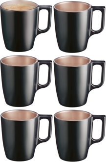 LUMINARC Koffiemokken Monaco - 6x stuks - Hard Glas - zwart - 250 ml - 9 cm - Flashy metallic finish