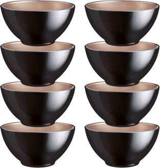 LUMINARC Kommetjes/schaaltjes voor dessert/ontbijt - 8x - Glas - D13 x 6 cm - zwart