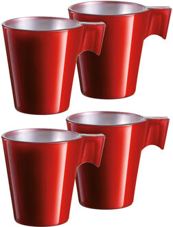 LUMINARC Lumicarc Espresso kopjes - 4x - rood metallic - koffiekopjes van 80 ml - 6 x 5.5 cm - keramiek
