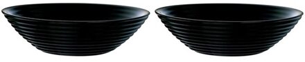 LUMINARC Salade schaal/slakom - 2x - zwart - glas - Dia 27 cm - Schalen en kommen