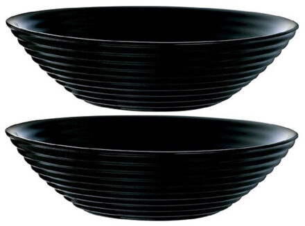 LUMINARC Salade schaal/slakom - 2x - zwart - glas - Dia 27 cm - Schalen en kommen