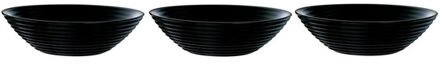 LUMINARC Salade schaal/slakom - 3x - zwart - glas - Dia 27 cm - Schalen en kommen