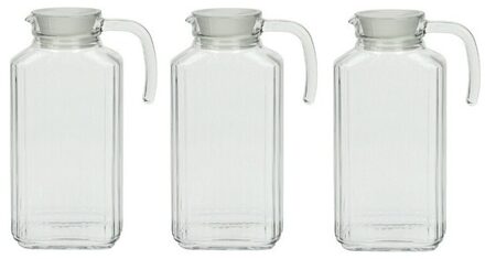 LUMINARC Schenkkan - 3x - transparant - 1,7 liter - 26 x 9 x 16 cm - glas - met handvat - waterkan - sapkan