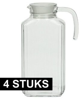 LUMINARC Schenkkan - 4x - transparant - 1,7 liter - 26 x 9 x 16 cm - glas - met handvat - waterkan - sapkan