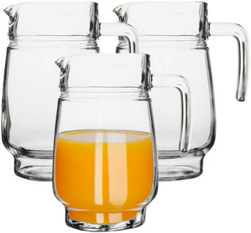 LUMINARC schenkkan/karaf - 3x stuks - glas - 1,6 liter - Sapkannen/waterkannen/schenkkannen