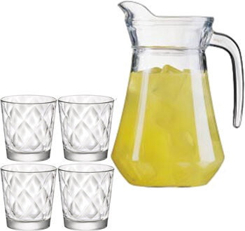 LUMINARC schenkkan/waterkan van glas 1.6 liter met 6x waterglazen van 240 ml - Schenkkannen Transparant