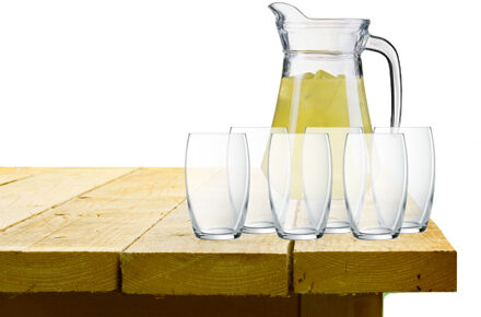 LUMINARC schenkkan/waterkan van glas 1.6 liter met 6x waterglazen van 375 ml