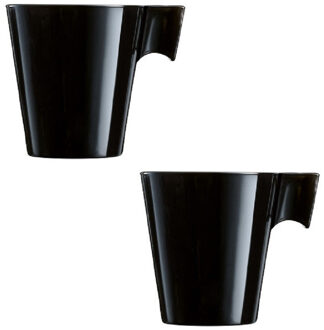 LUMINARC Set van 8x stuks lungo koffie/espresso bekers/mokken/kopjes zwart - 220 ml - luxe bekers van keramiek