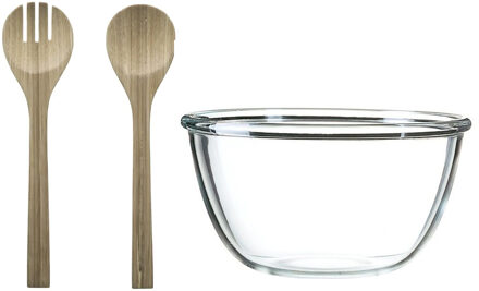 LUMINARC Slakom/schaal met bamboe slacouvert - Glas - D24 cm