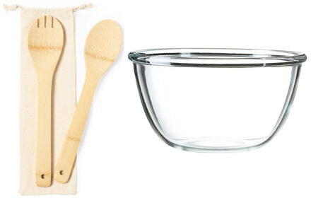 Luminarc Slakom/schaal met bamboe slacouvert - Glas - D24 cm