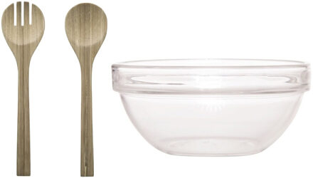 LUMINARC Slakom/schaal met bamboe slacouvert - Glas - D26 cm