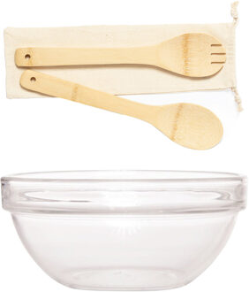 Luminarc Slakom/schaal met bamboe slacouvert - Glas - D26 cm