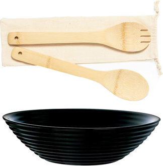 Luminarc Slakom/schaal met bamboe slacouvert - Glas - D27 cm