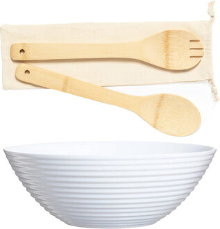 Luminarc Slakom/schaal met bamboe slacouvert - Glas - D27 cm