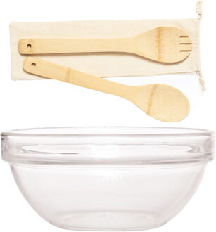 Luminarc Slakom/schaal met bamboe slacouvert - Glas - D29 cm