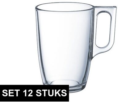 LUMINARC Theeglazen - 12x stuks - glas - met oor - 320 ml - theekopjes - hard glas