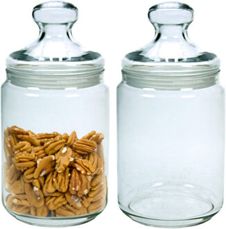 LUMINARC Voorraadpot/bewaarpot - Set van 2x stuks - 1000 ml - glas - met deksel - glazen voorraadbus