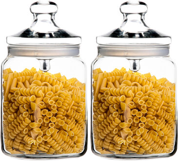 LUMINARC Voorraadpot/bewaarpot - Set van 2x stuks - 2000 ml - glas - met deksel - Voorraadbussen - 2