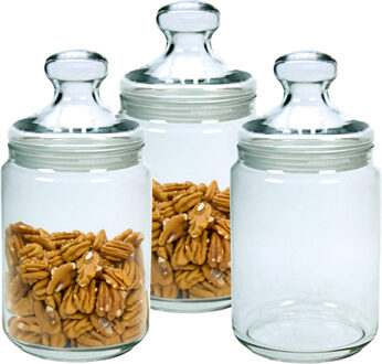 LUMINARC Voorraadpot/bewaarpot - Set van 3x stuks - 1000 ml - glas - met deksel - glazen voorraadbus