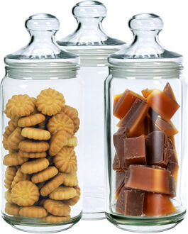 LUMINARC Voorraadpot - Set van 3x stuks - met glazen deksel - 1500 ml - glas - 27 cm - bewaarpot
