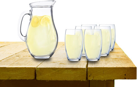 LUMINARC waterglazen/sapglazen 6x stuks Versailles 375 ml met schenkkan van 1 liter