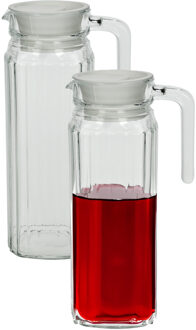 Luminarc Waterkan met deksel - 2x - 1,1 Liter - glas - schenkkan - waterkaraf - Limonadekan