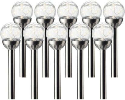 Lumineo 10x Buiten/tuin LED RVS bol stekers Navi solar verlichting 30 cm - Tuinverlichting - Tuinlampen - Solarlampen op zonne-energie