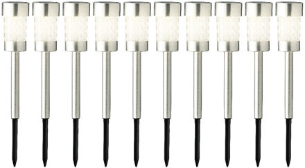 Lumineo 10x stuks solar prikspots/tuinspots - rvs - H26 cm - warm wit