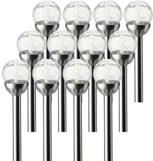 Lumineo 12x Buiten/tuin LED RVS bol stekers Navi solar verlichting 30 cm