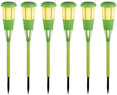 Lumineo 12x stuks solar tuinfakkel/tuinlamp groen op zonne-energie 61 cm
