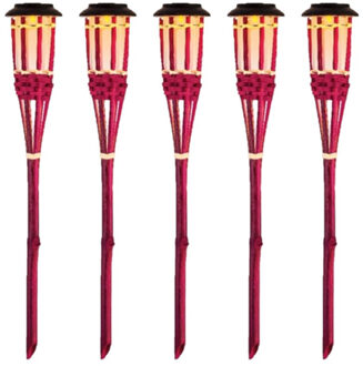 Lumineo 15x Roze buiten/tuin Led fakkel Bodi solar verlichting 54 cm vlam