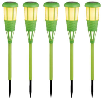 Lumineo 15x stuks solar tuinfakkel/tuinlamp groen op zonne-energie 61 cm