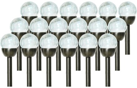 Lumineo 18x Buiten LED RVS bollen stekers Navi solar verlichting 24 cm colour changing