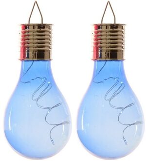 Lumineo 2x Buiten LED blauwe lampbolletjes solar verlichting 14 cm