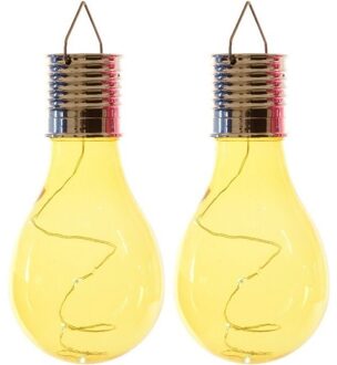 Lumineo 2x Buiten LED gele lampbolletjes solar verlichting 14 cm Geel